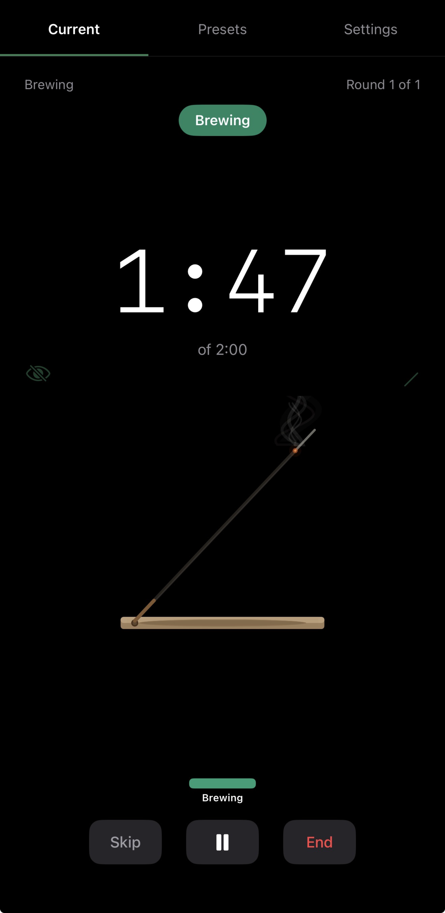 Metta Timer — incense timer showing One Minute Silence session